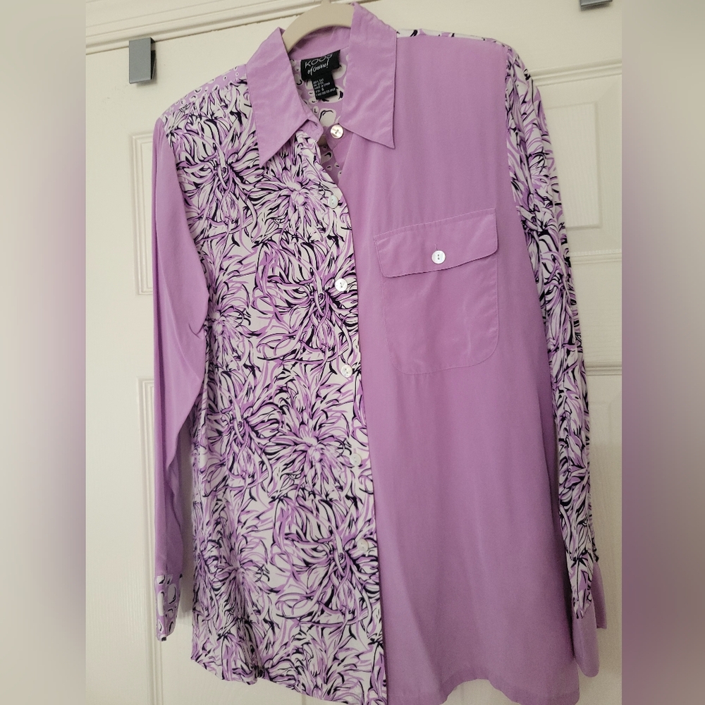 Koos of Course Womens Silk Long Sleeve Artsy Buttondown Blouse Size Small